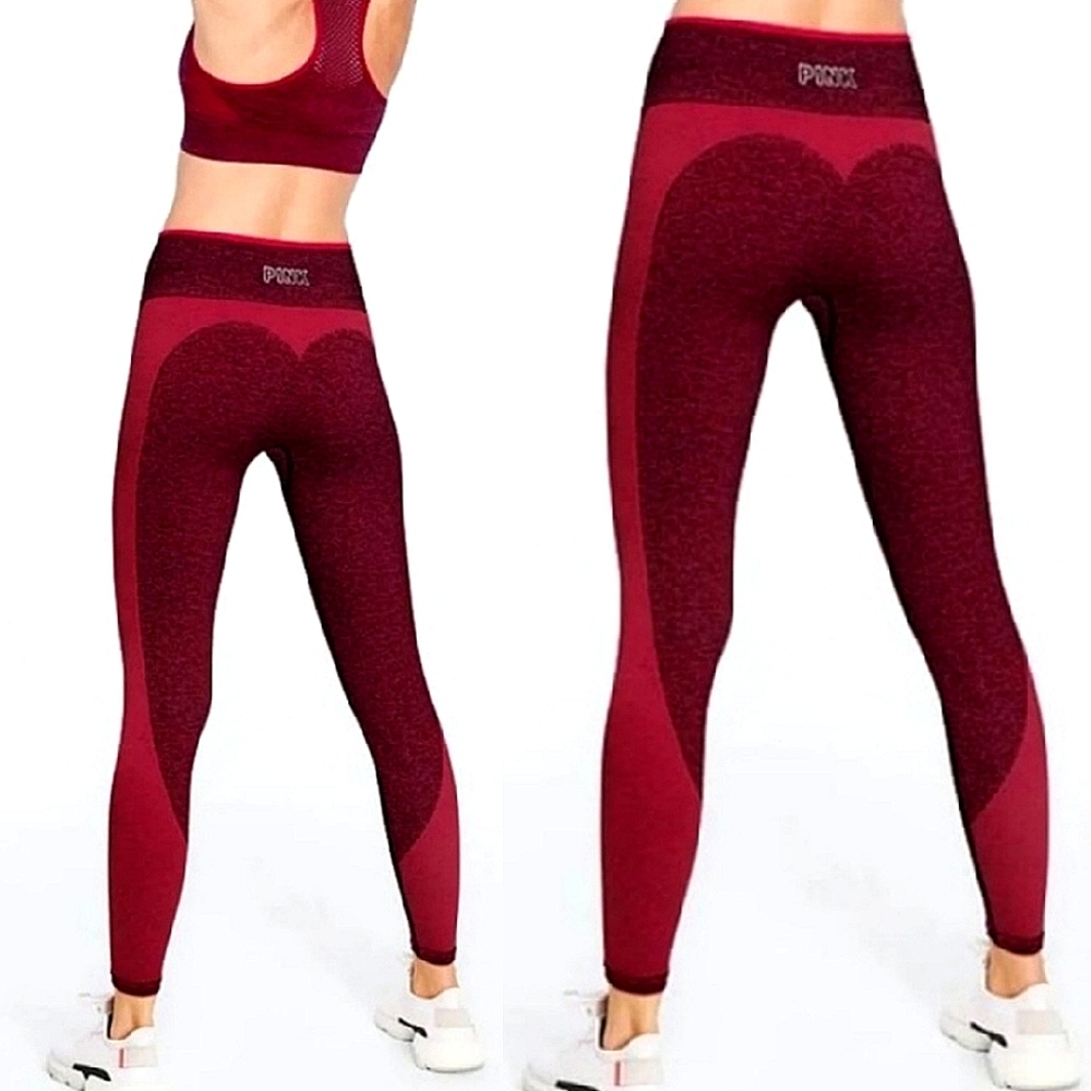 💋NEW❤ Victoria's Secret PINK Heart Bottom SEAMLESS Workout Leggings, M